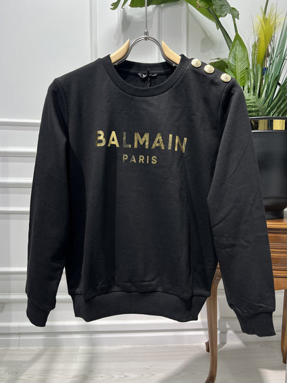 Black sweatshirt with gold Balmain Paris print for women