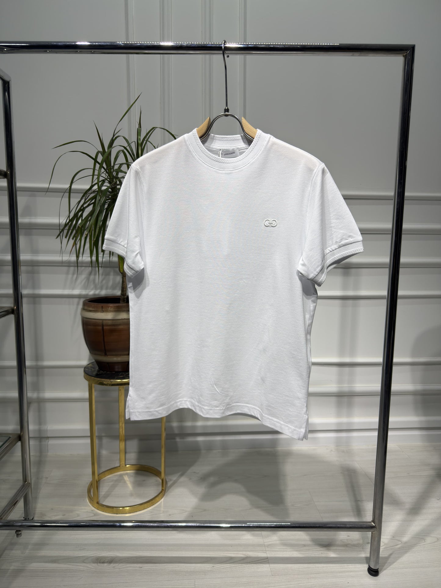 Ferragamo Embroidered Logo White Tshirt For Men