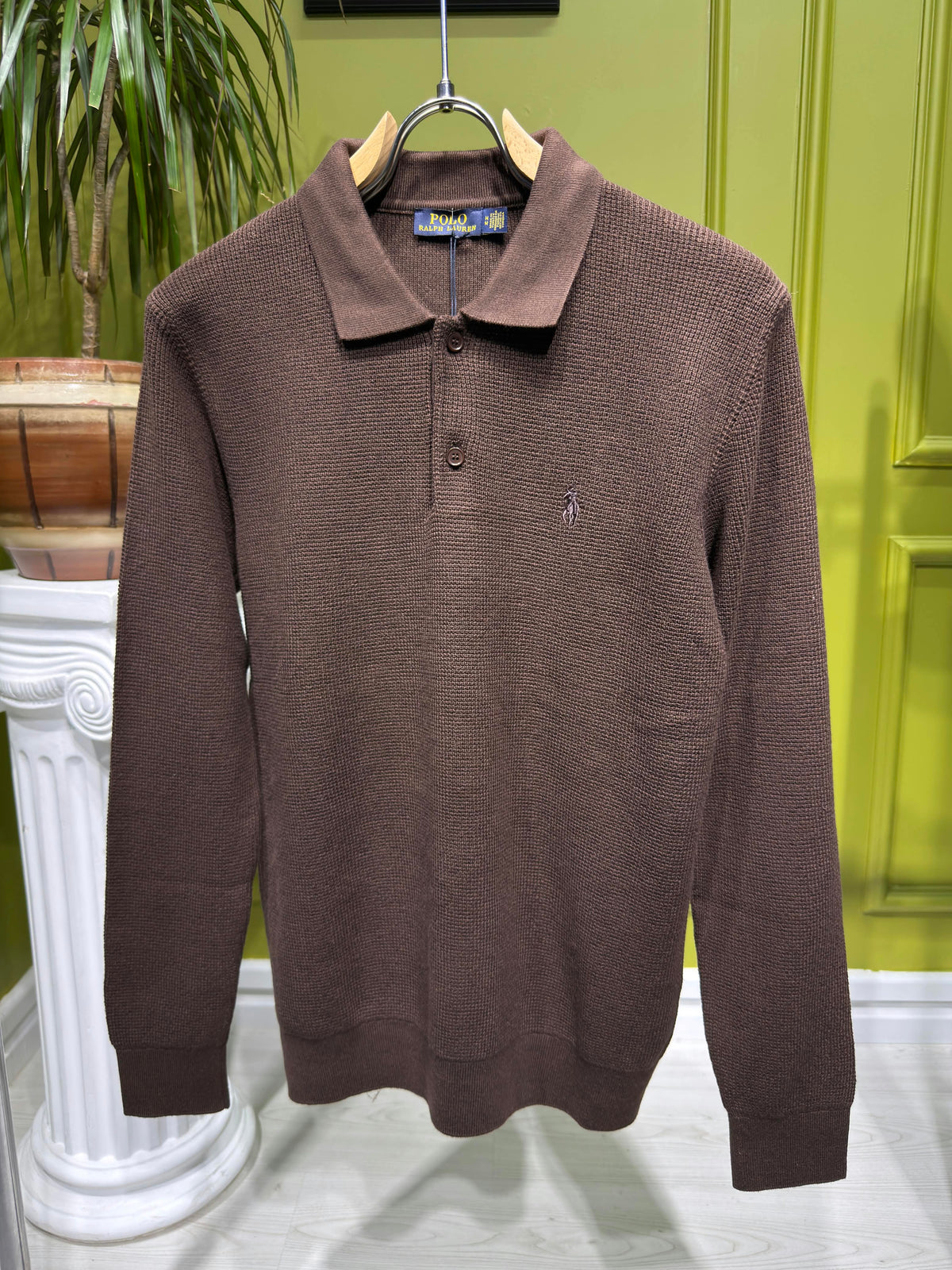 Ralph Lauren Brown Knitted Polo For Men
