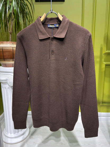 Ralph Lauren Brown Knitted Polo For Men