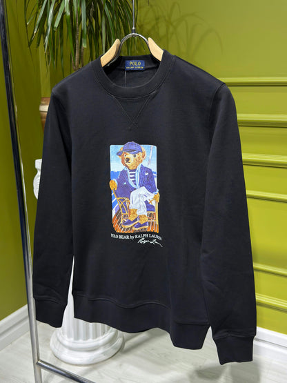Polo Bear Logo Printed Black Sweatshirt For Men