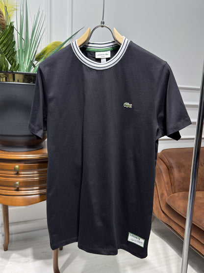 Made In France Stripe Neck Slim fit Black Tshirt For Men