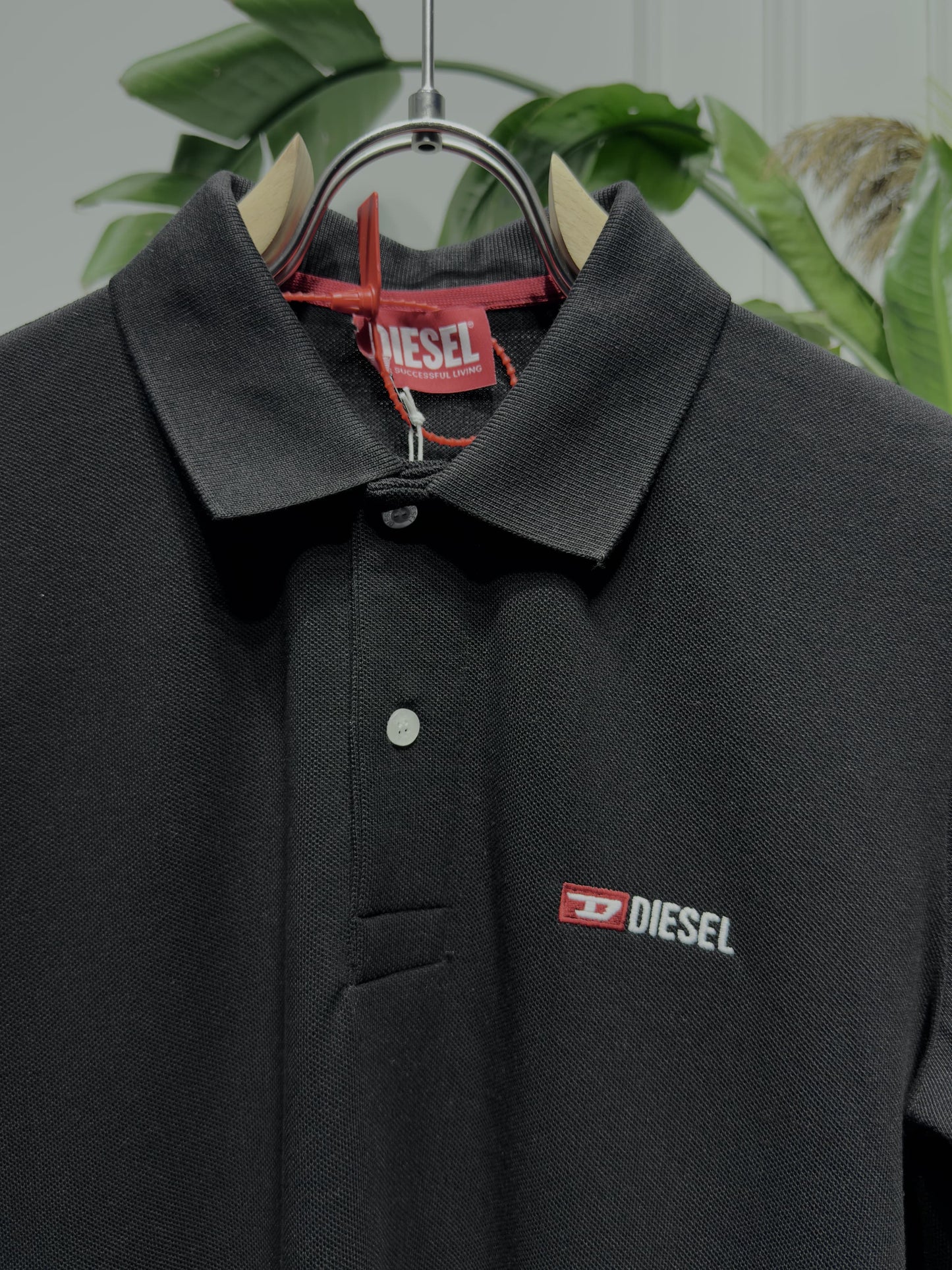 Diesel Embroidered Logo Black Polo Tshirt For Men