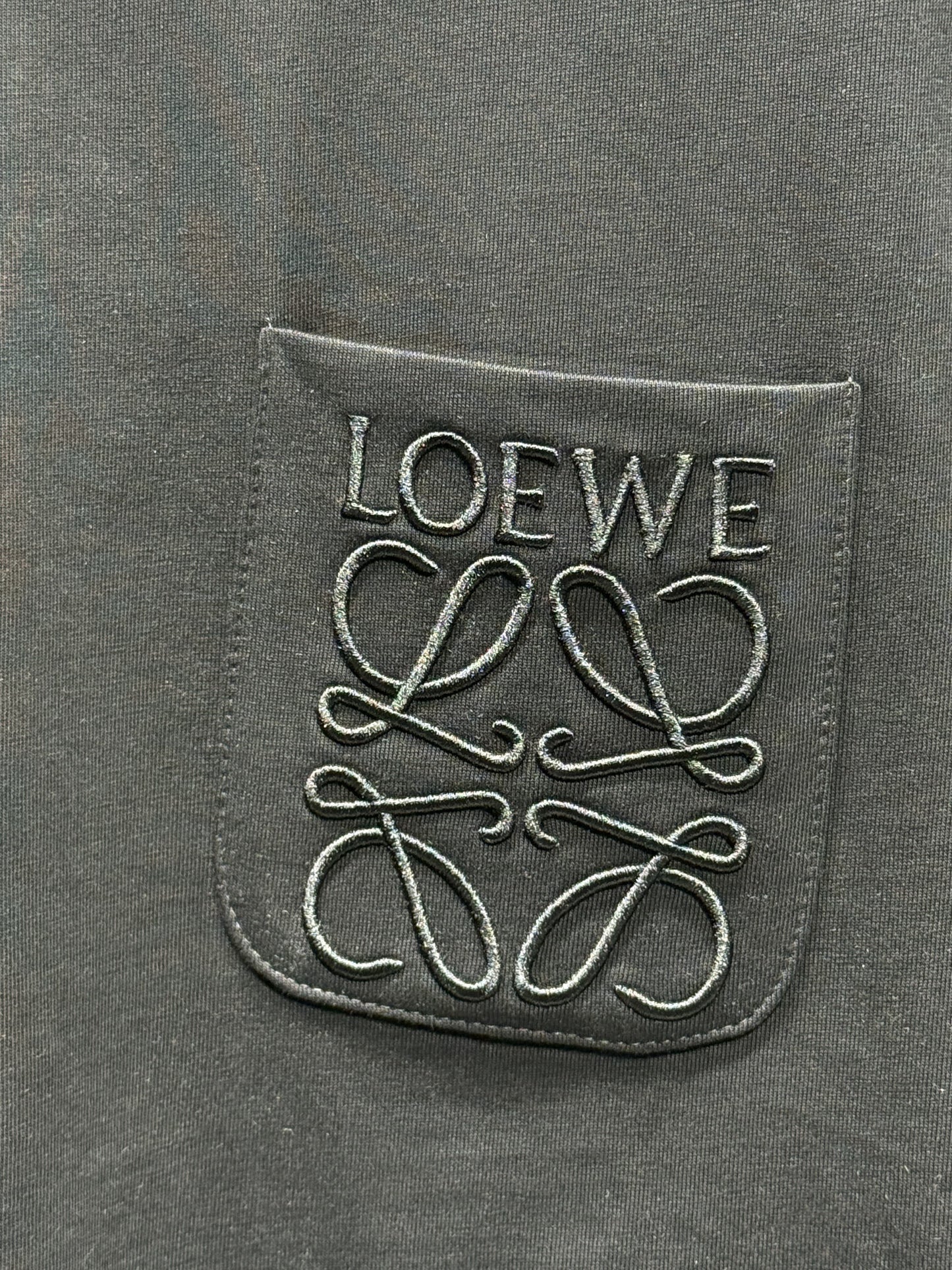 Loewe Embroidered Logo Pocket Black Tshirt For Men