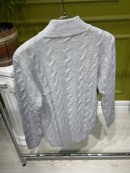 Polo Ralph Lauren Grey Cable-Knit Quarter-Zip For Men