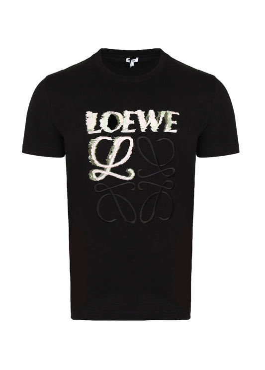 Loewe Embroidered Logo Black Tshirt For Men
