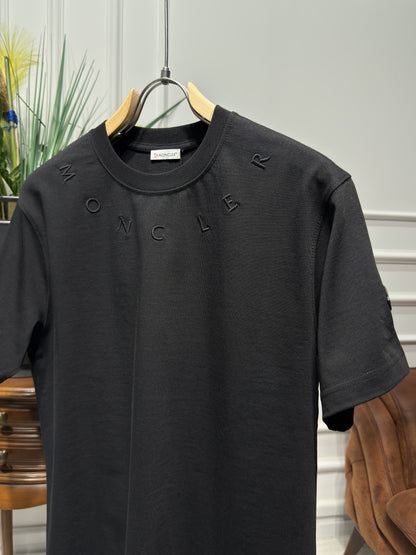 Moncler Ribbed Logo Black Tshirt For Men