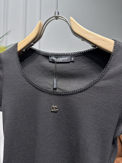 DG Metal Logo Black Tshirt For Women