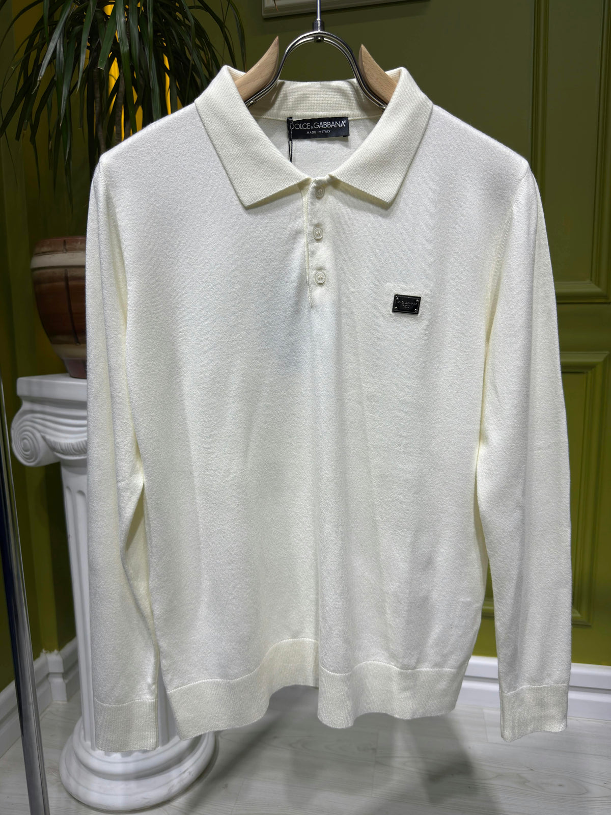 D&G Cream Knitted Polo For Men