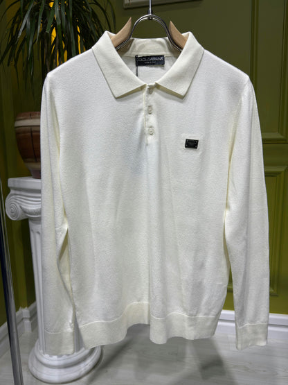 D&G Cream Knitted Polo For Men
