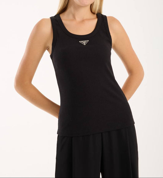 Black Ribbed Tank Top for Women