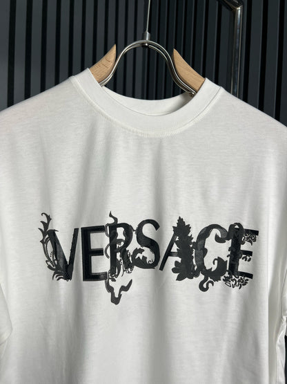 Versace Logo Printed White Tshirt For Men