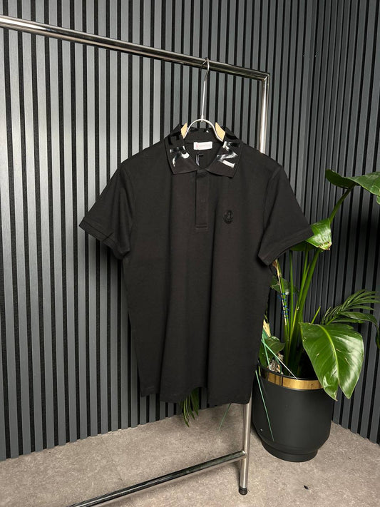Moncler Collar Logo Print Black Polo For Men