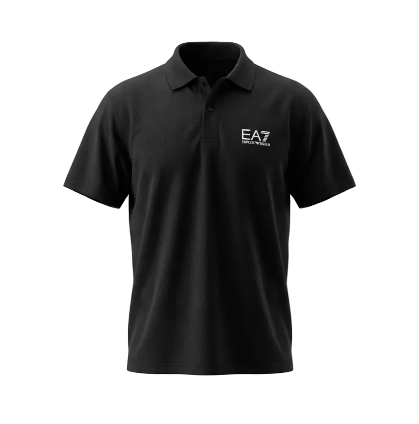 EA7 Rubber Logo Black Polo Tshirt For Men