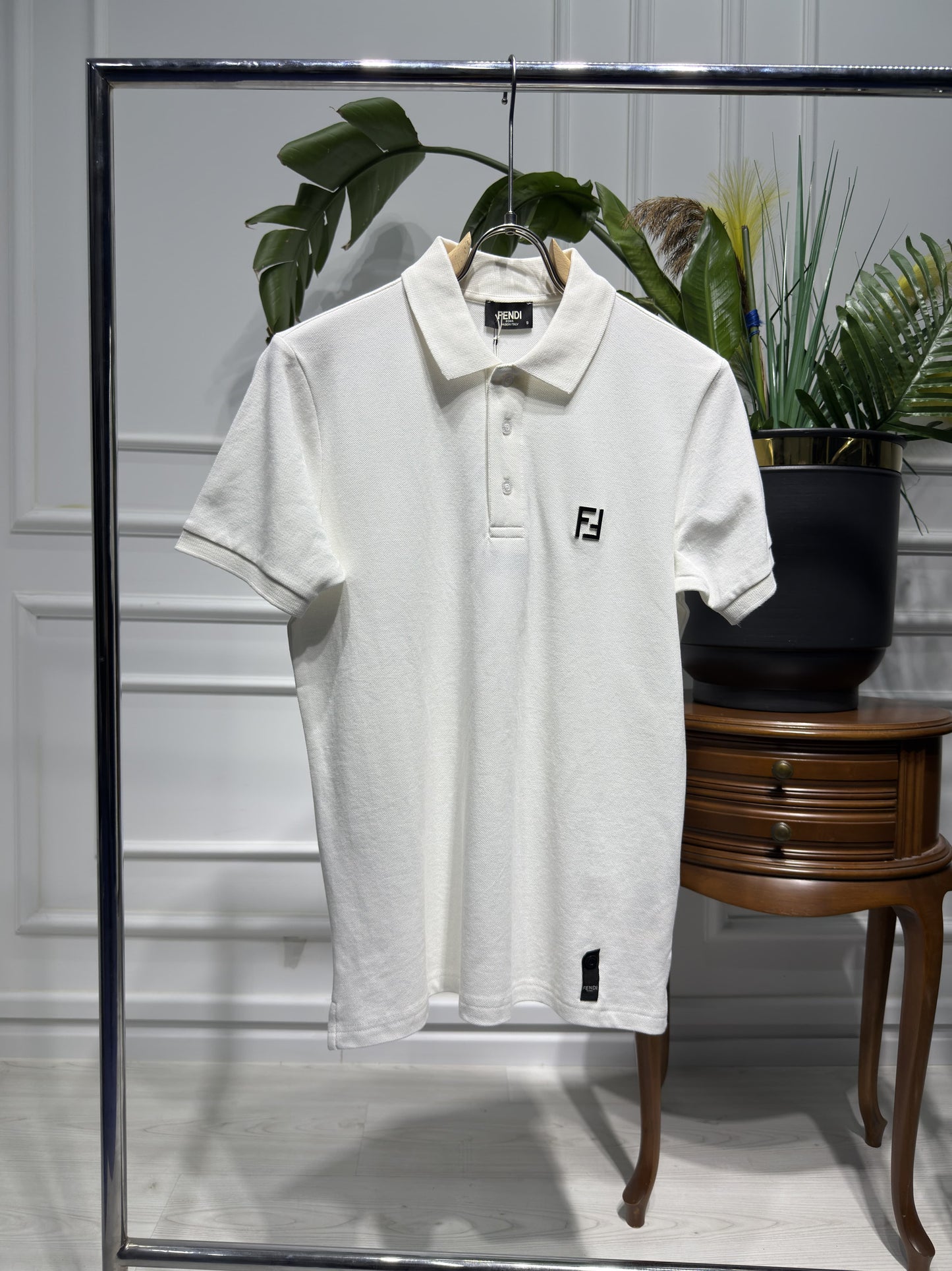 FF Metal Logo White Polo Tshirt For Men