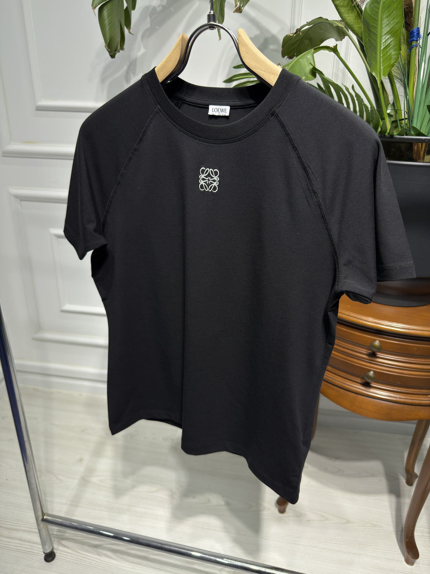 Anagram Embroidered Logo Black Tshirt For Women