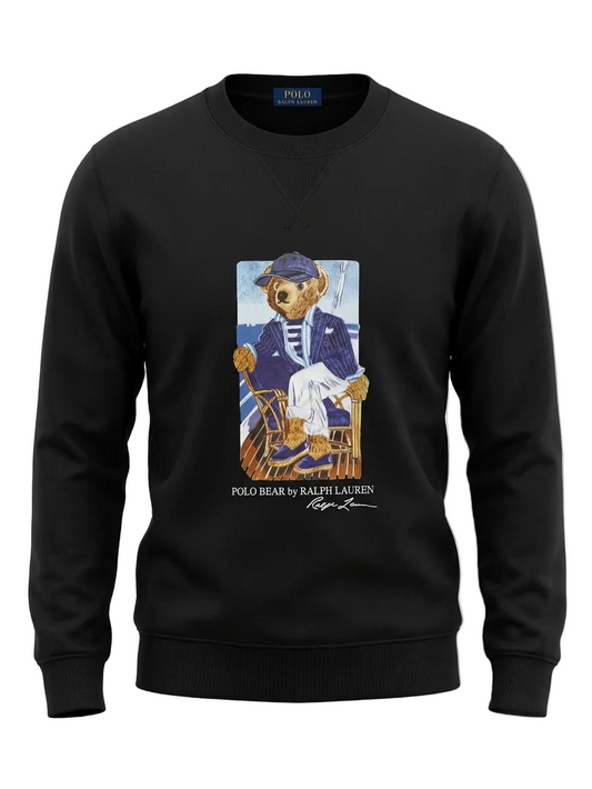 Polo Bear Logo Printed Black Sweatshirt For Men