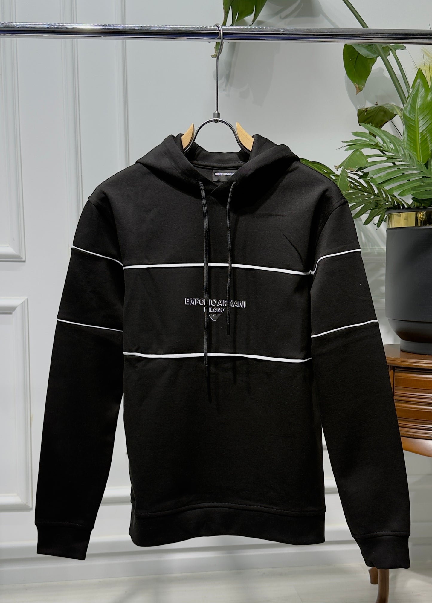 3D Effect Logo Black Hoodie for Men