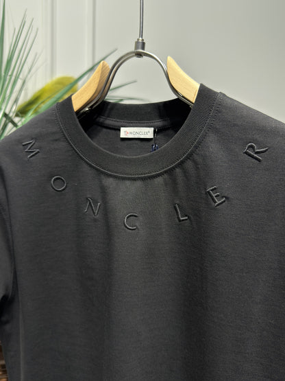 Moncler Ribbed Logo Black Tshirt For Men
