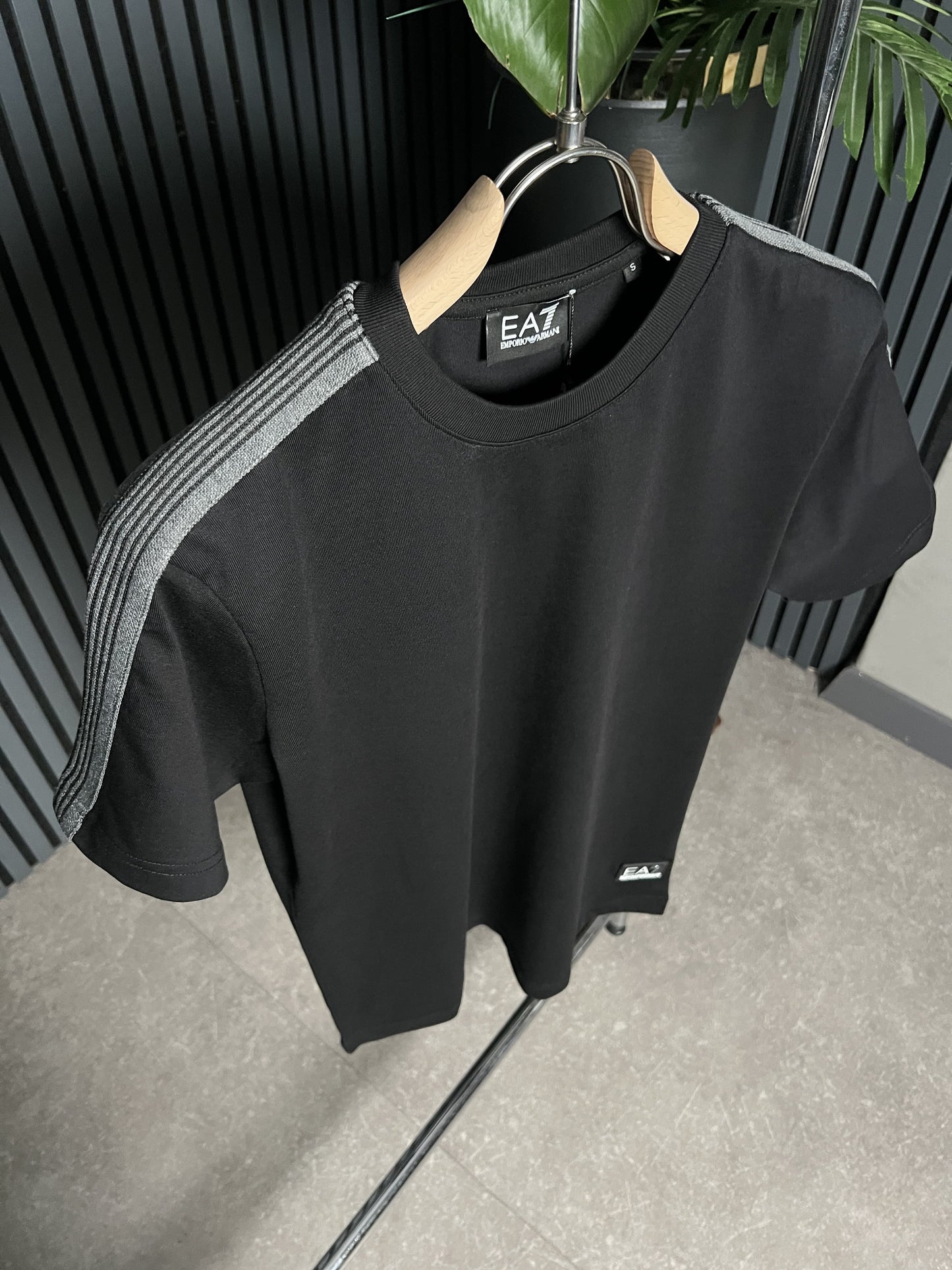EA7 Shoulder Logo Black Tshirt For Men