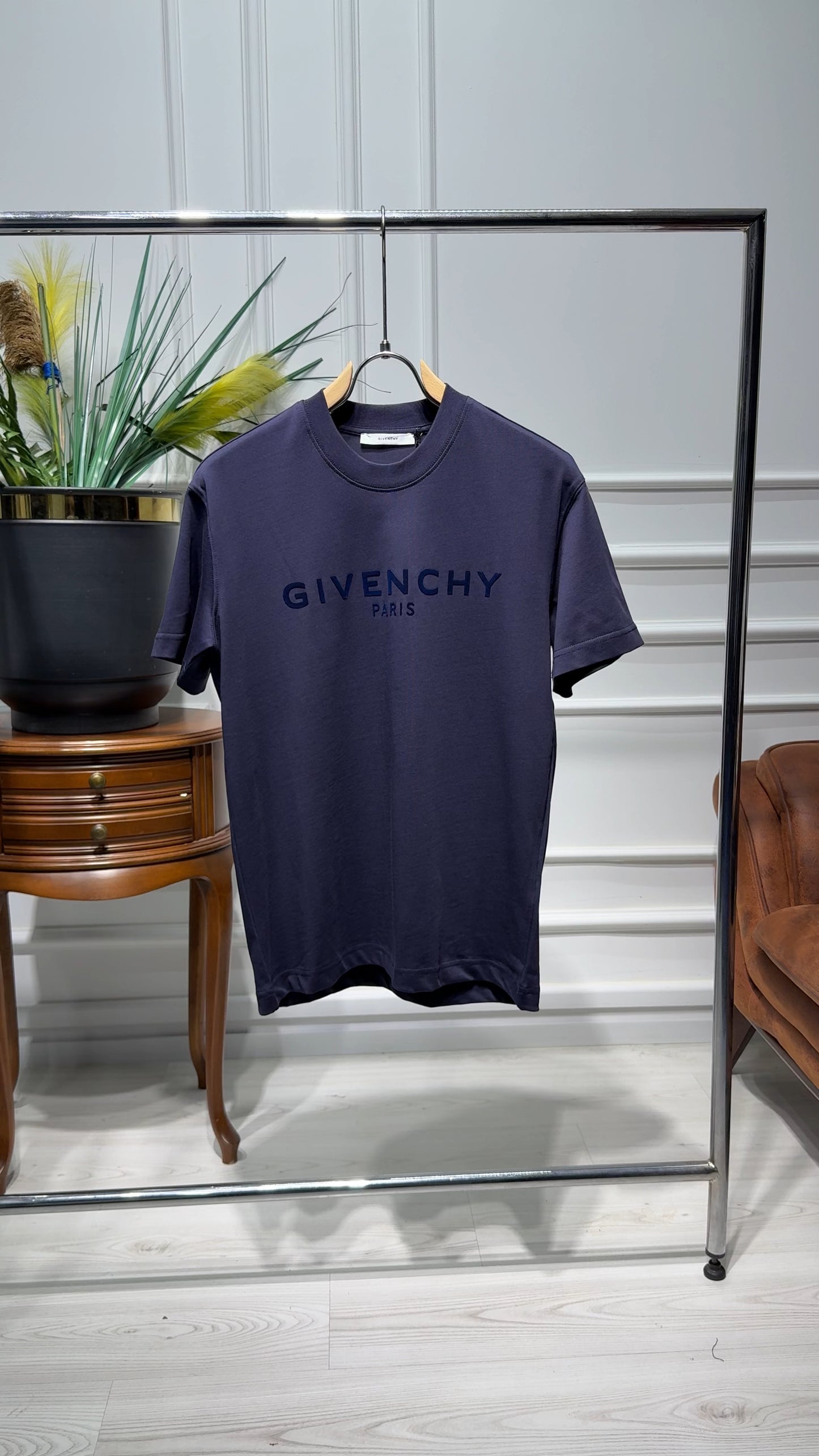 Givenchy Flocked Logo Navy Blue Tshirt for Men
