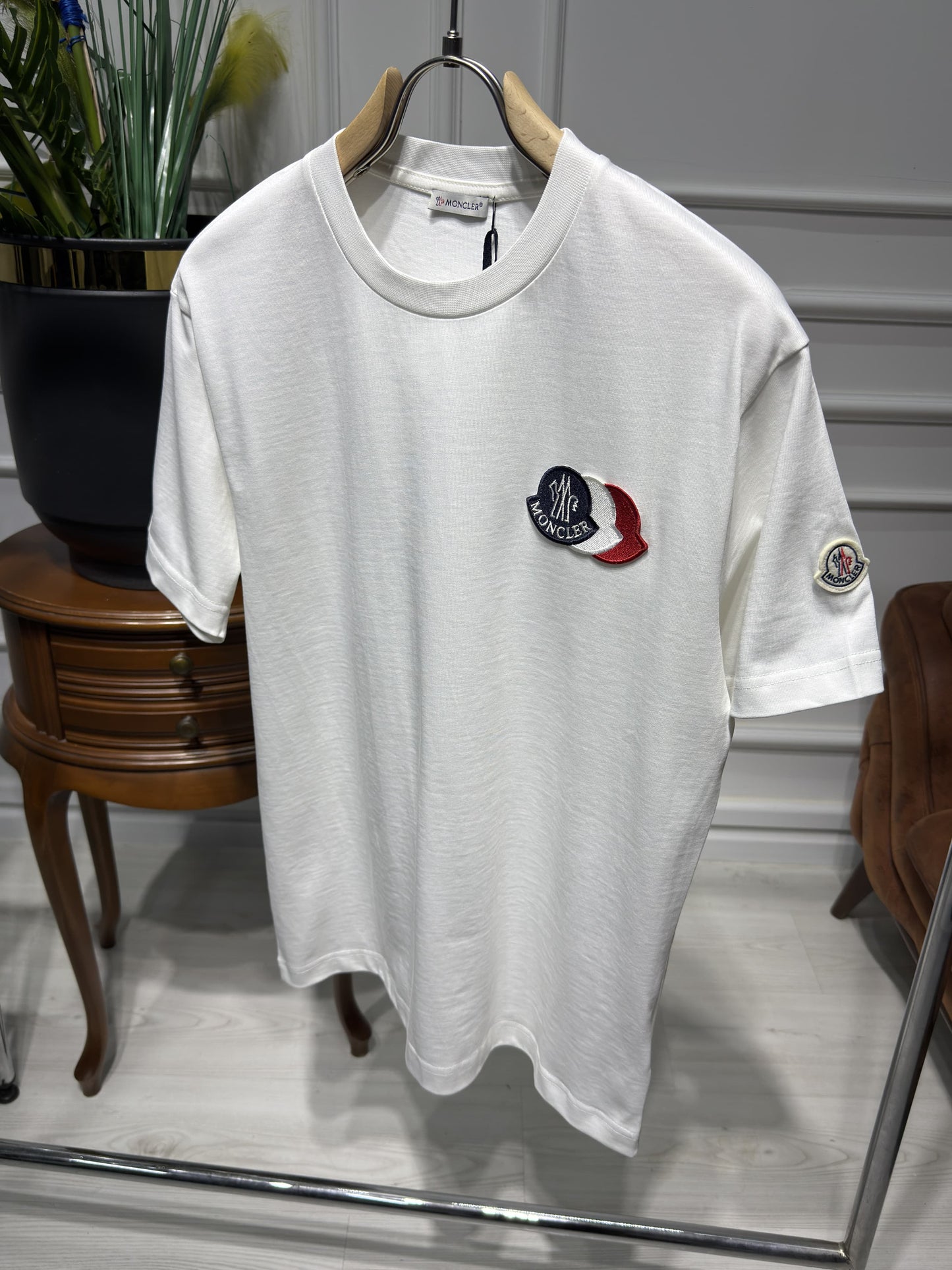 Embroidered Tricolor Logo White Tshirt For Men
