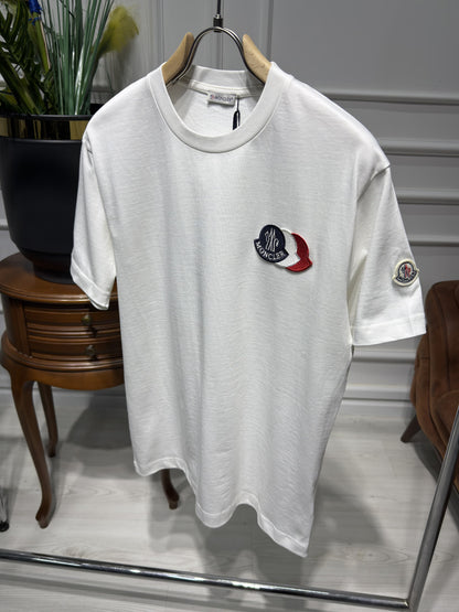 Embroidered Tricolor Logo White Tshirt For Men