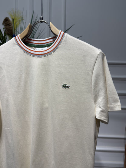 Made In France Stripe Neck Slim fit Cream Tshirt For Men