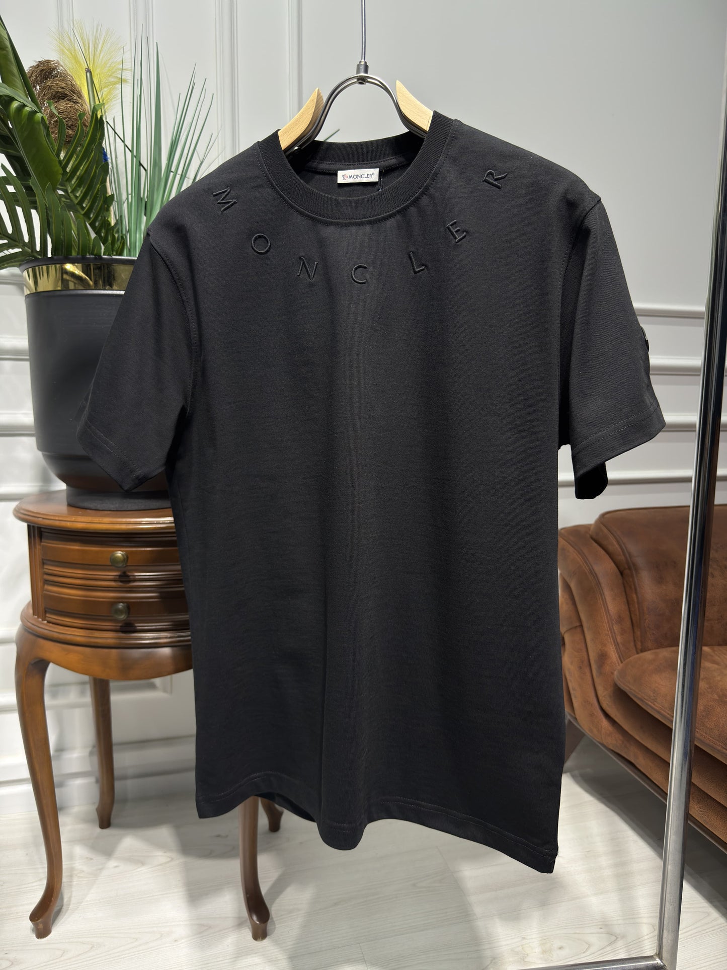 Moncler Ribbed Logo Black Tshirt For Men