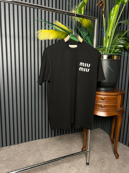 MIUMIU embroidered Logo Black Tshirt For Men
