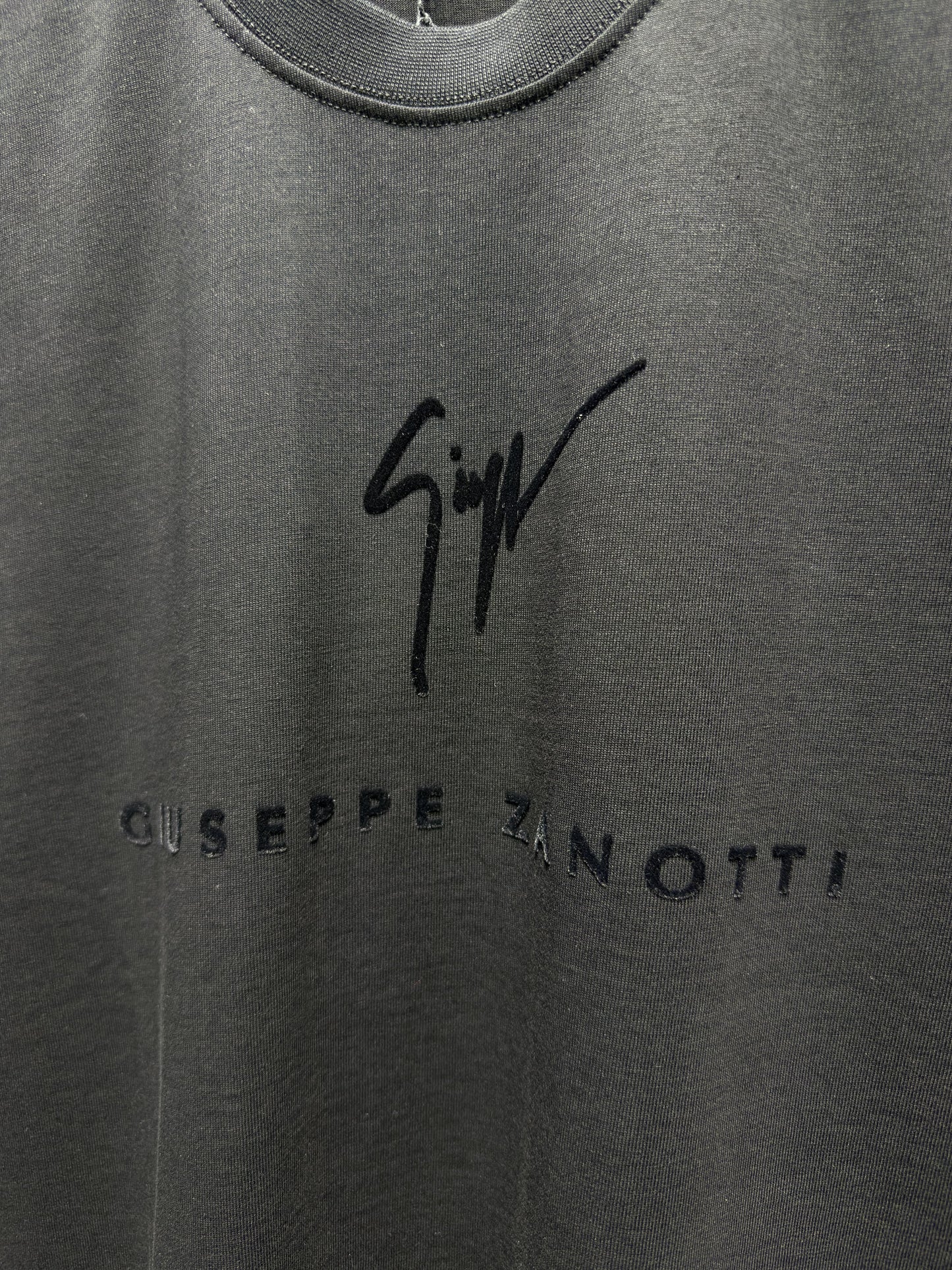 Zanotti Flocked Logo Black Tshirt For Men