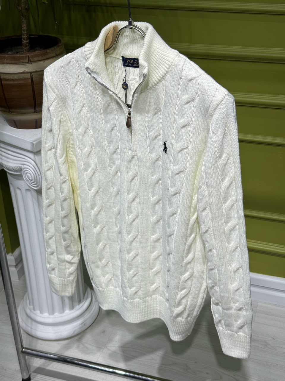 Polo Ralph Lauren Cream Cable-Knit Quarter-Zip For Men