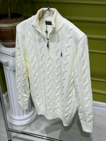 Polo Ralph Lauren Cream Cable-Knit Quarter-Zip For Men