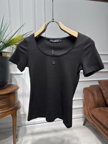 DG Metal Logo Black Tshirt For Women