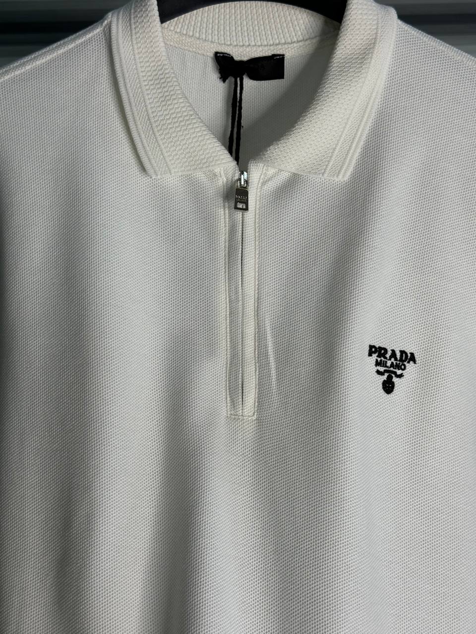 Prada Half-zip Offwhite Polo For Men