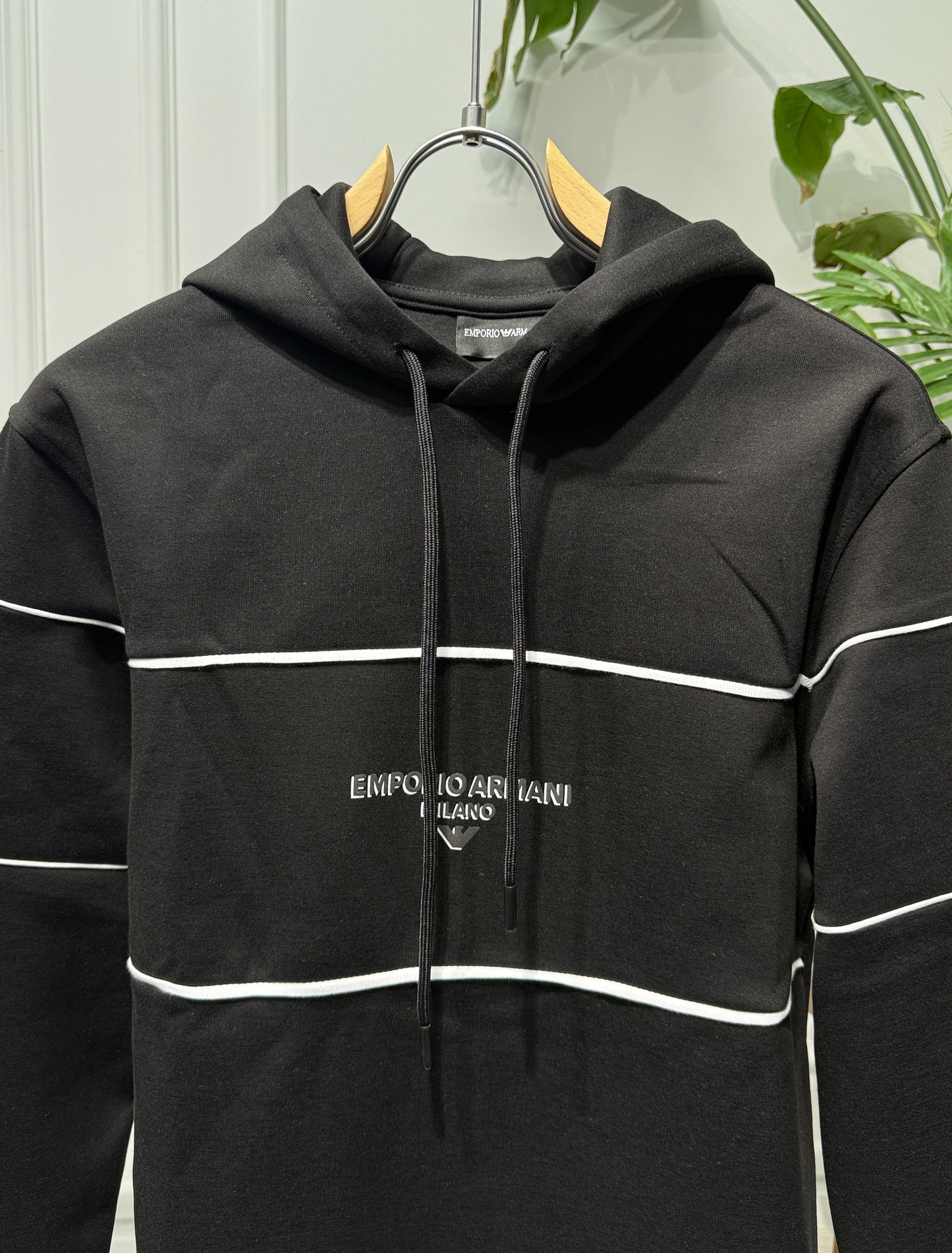 3D Effect Logo Black Hoodie for Men