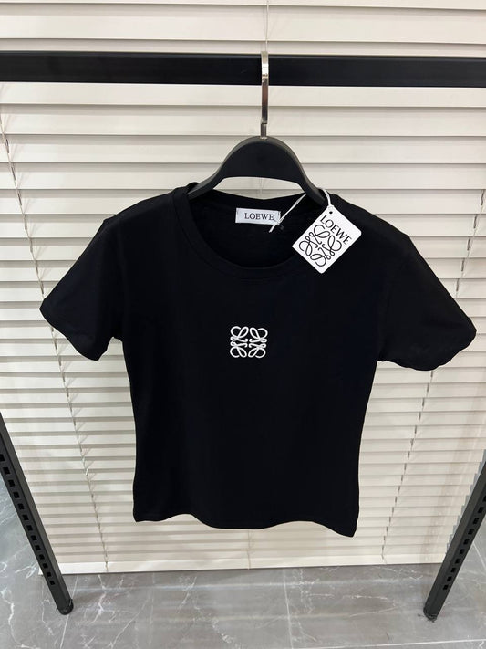 Anagram Embroidered Logo Black Tshirt For Women