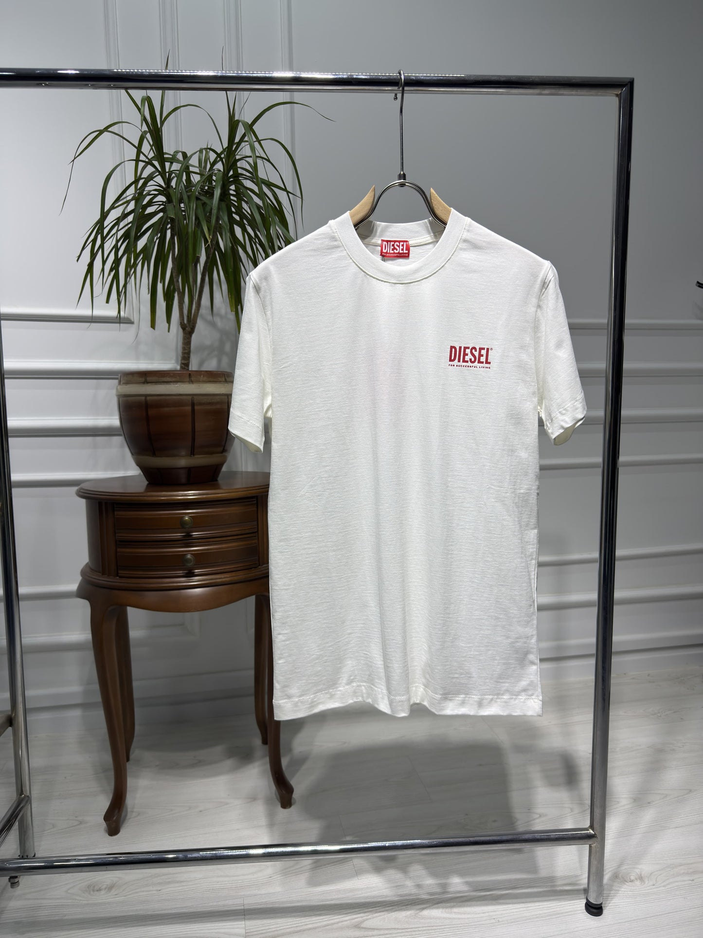 Diesel Logo Printed White Tshirt For Men