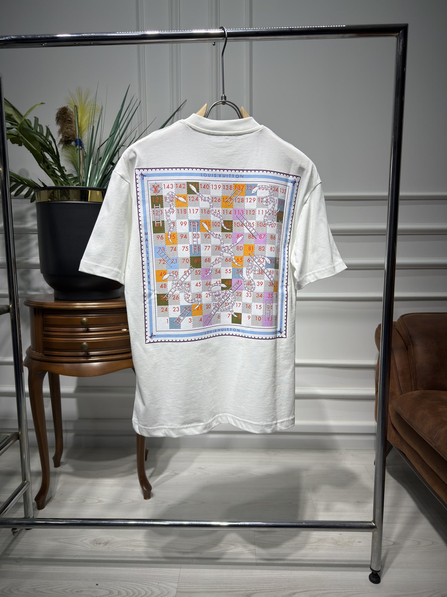 LV Logo Printed White Tshirt For Men
