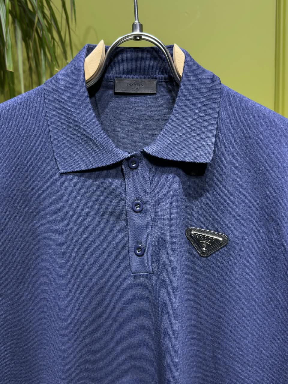 Prada Navy Blue Knitted Polo For Men