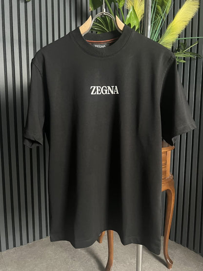 ZEGNA Puff Logo Black Tshirt For Men