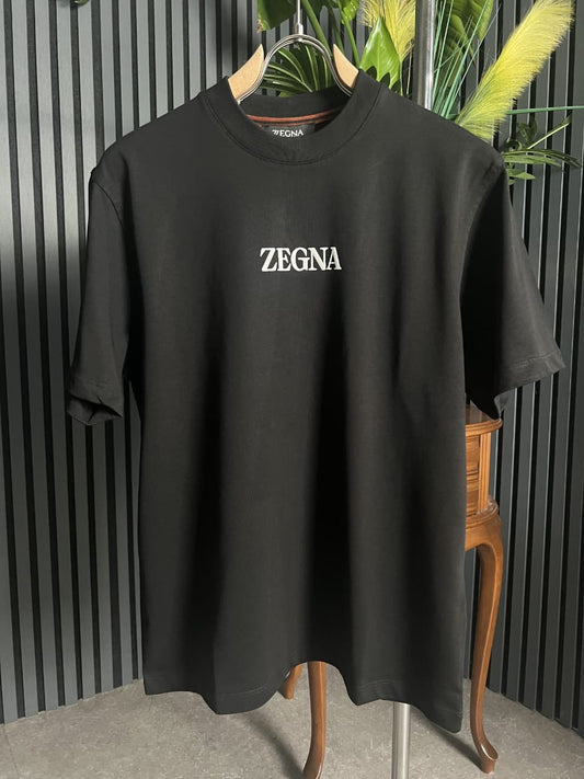 ZEGNA Puff Logo Black Tshirt For Men