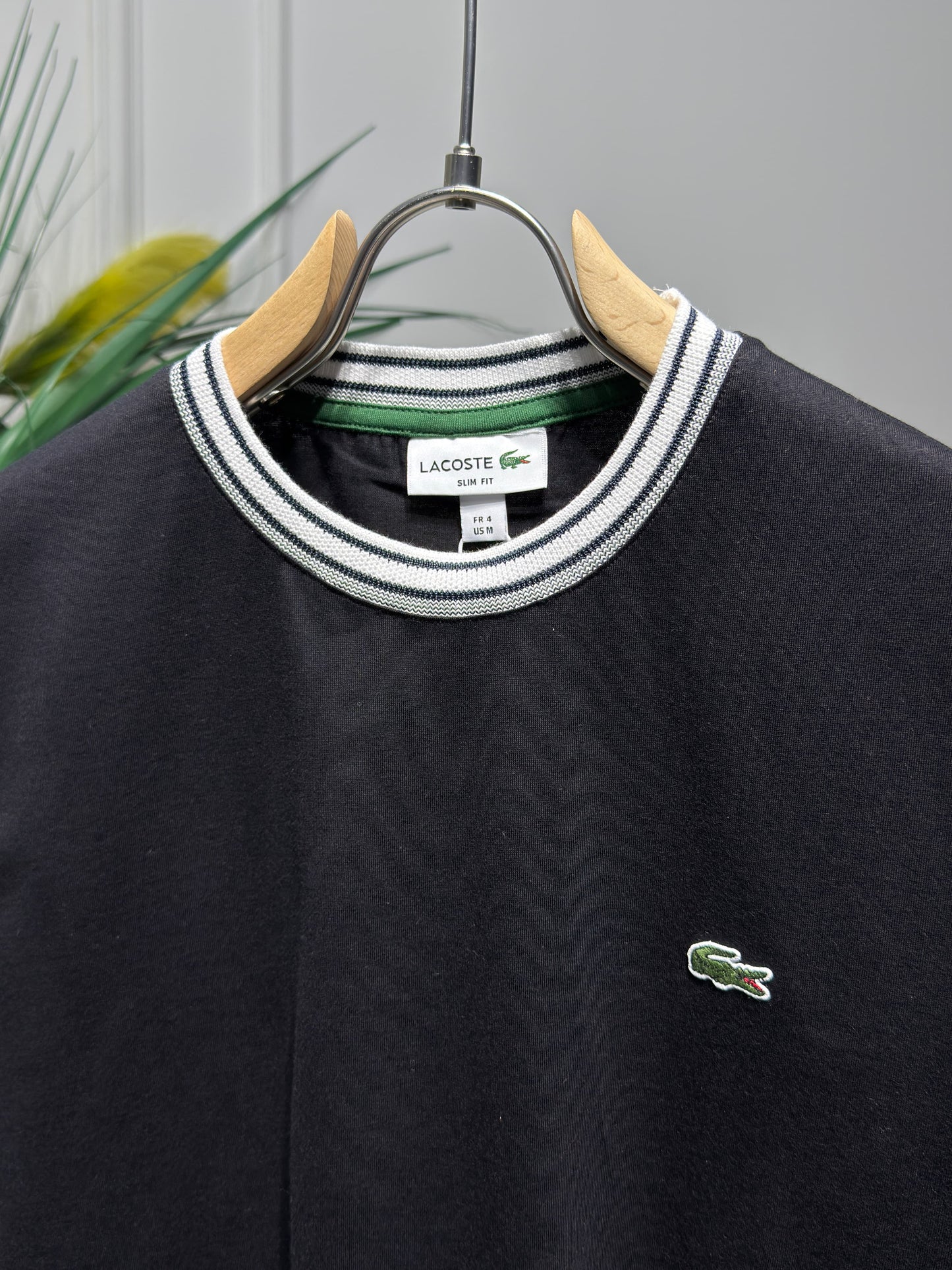 Made In France Stripe Neck Slim fit Black Tshirt For Men