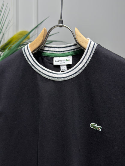 Made In France Stripe Neck Slim fit Black Tshirt For Men