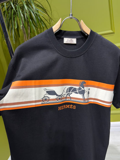 Hermes Logo Printed Black Tshirt For Men