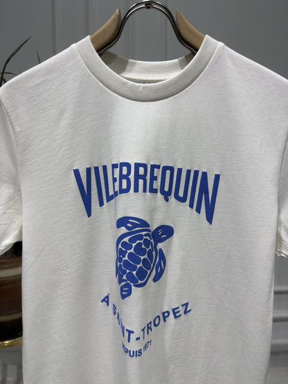 Vilebrequin Blue Printed Logo White slimfit Tshirt For Men