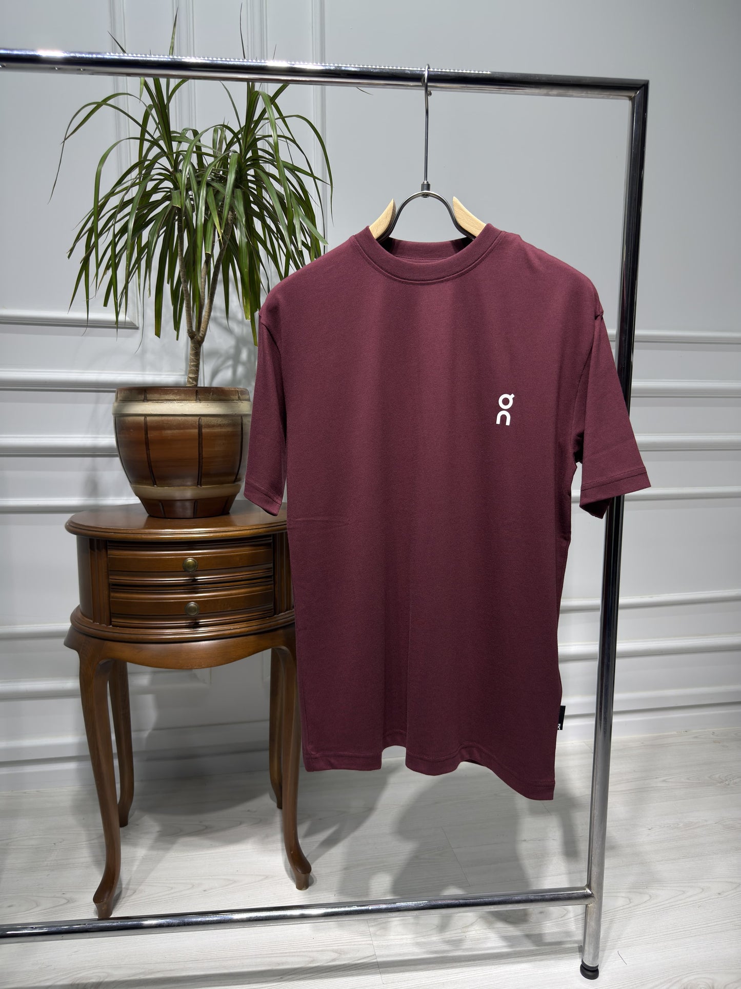 On Burgundy Relaxed-fit Tshirt For Men