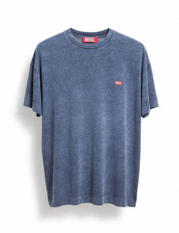 DIESEL Logo Printed Washed Blue Tshirt For Men
