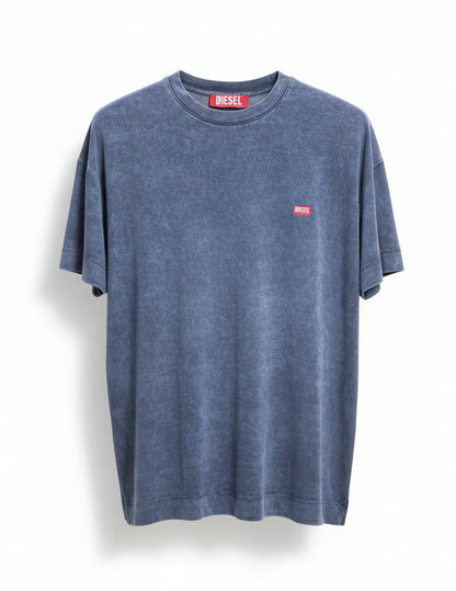 DIESEL Logo Printed Washed Blue Tshirt For Men