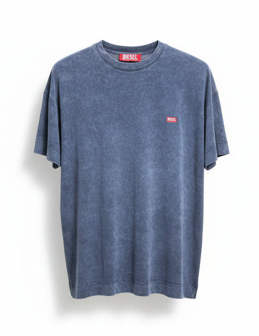 DIESEL Logo Printed Washed Blue Tshirt For Men